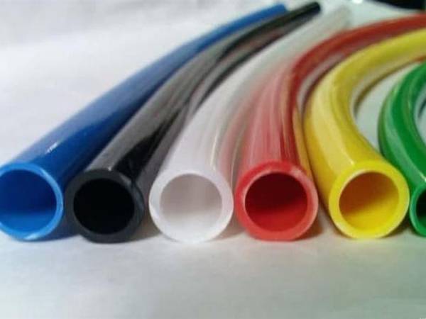 Six nylon brake hoses of different colors without reinforcement